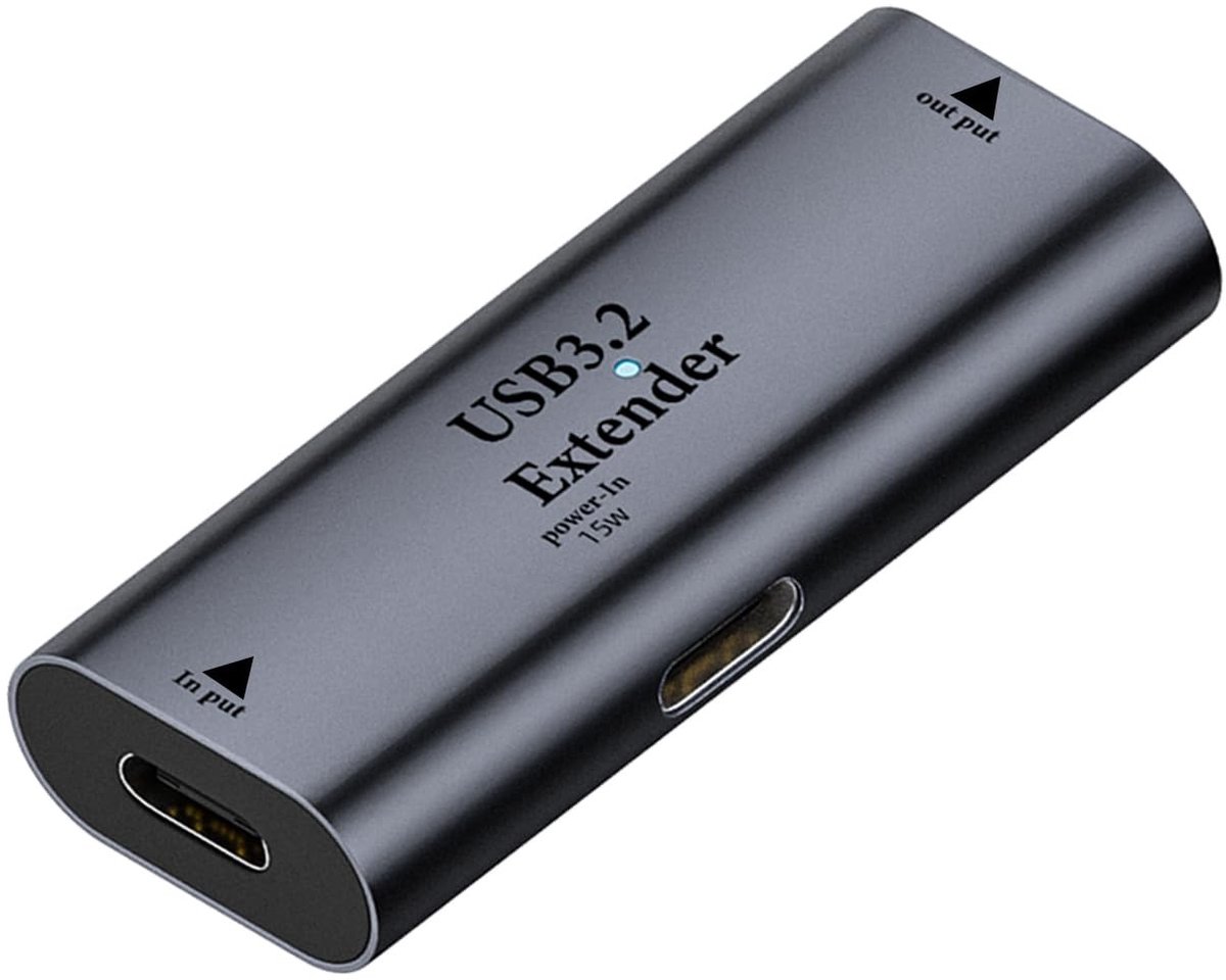 QIANRENON USB C naar USB 3.2 Signaalversterker Adapter - 10m Bereik, 5Gbps, LED Indicator