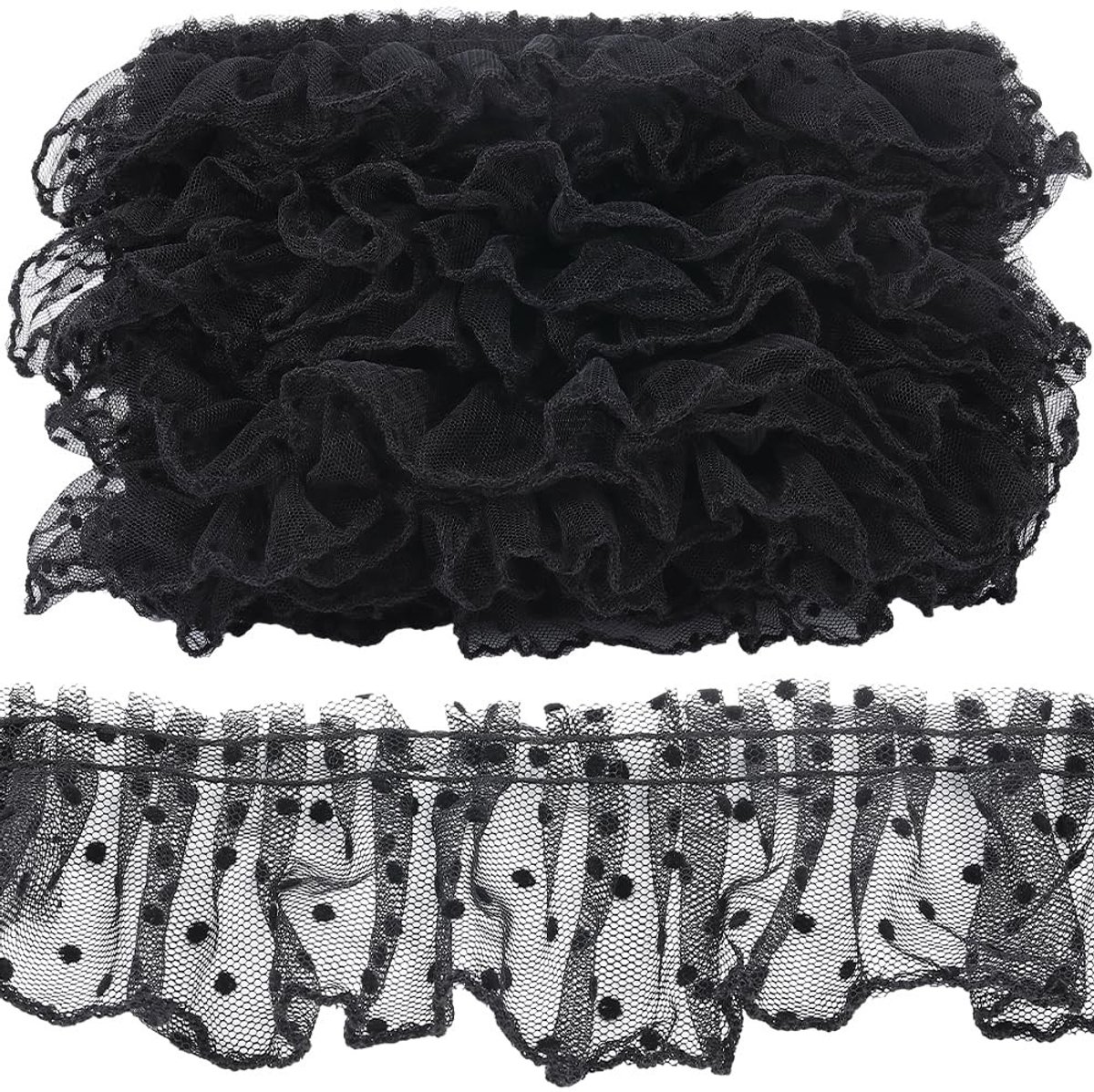 aladdien - Kanten bekleding - Ruches voor bruidsjurk - Zwart - Decoratieve randapplicaties - 10 m x 6 cm - Geschikt voor kleding en gordijnen