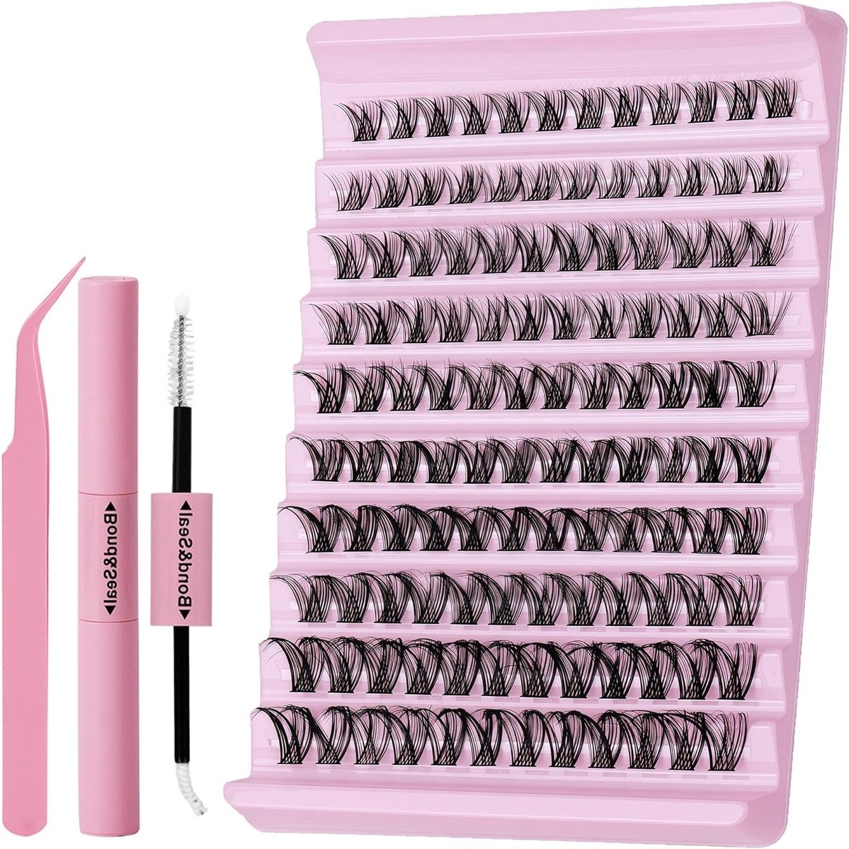 Eyelash Cluster Set voor Professionele Wimperextensions, 0.3 mm Ultra Dunne Band, Natuurlijke Bruine Mix van 8-16 mm, Inclusief Pincet en Lijm voor Bruidsmake-up en Speciale Gelegenheden