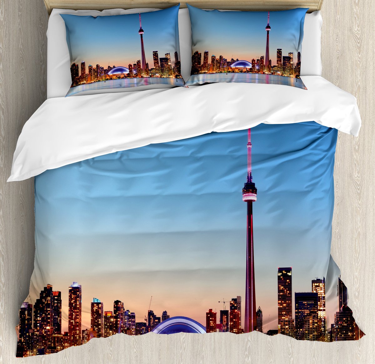 Parade Home Toronto City Dekbedovertrek Set- Beddengoed Set 3 delige met 2 hoofdkussen- 220cmx220cm en 2x 75x50cm- lichtblauw kaneel- Unieke slaapkamer-wonen-slapen