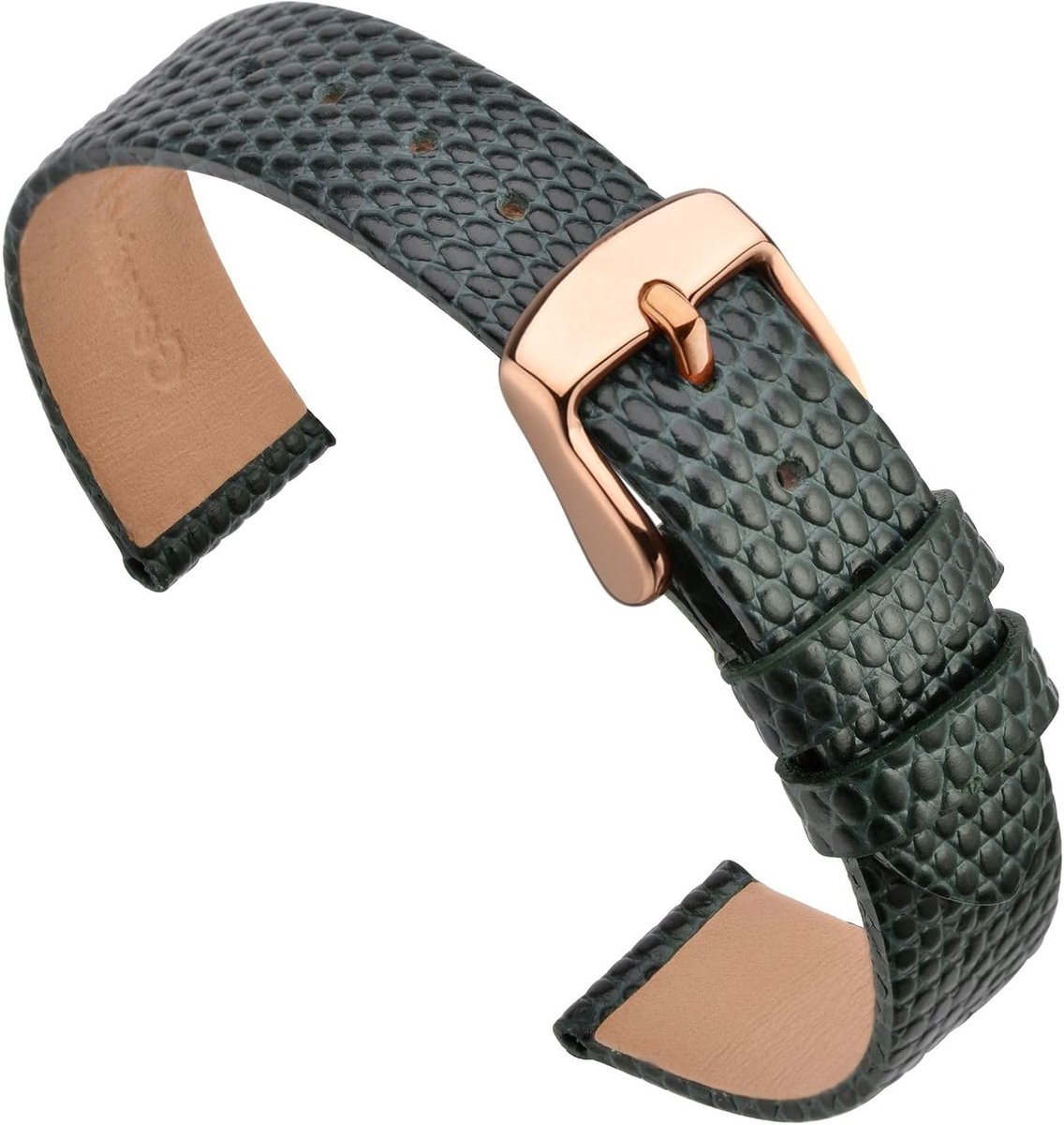 Leren Horlogeband voor Dames 12 mm/14 mm/16 mm/18 mm/20 mm, Geëmbossed Hagedis, Vervangende Armband met Groene/Roze Gouden Gesp, Stijlvol en Comfortabel