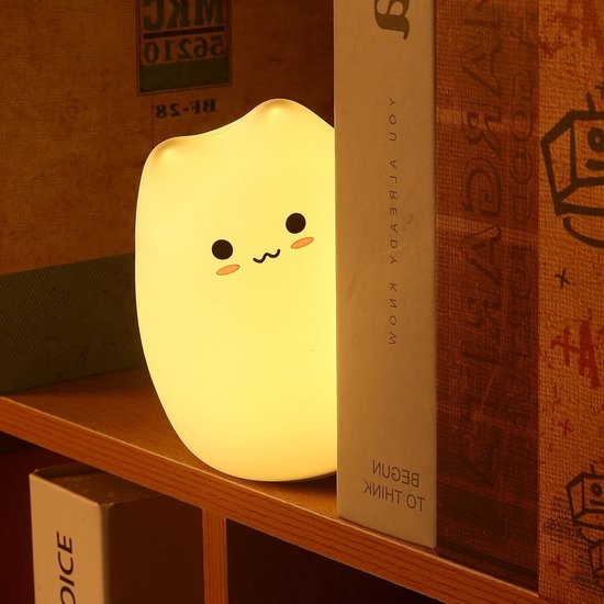 Nachtlampje Kinderen - Kinder Nachtlampje - Siliconen Nachtlamp - Nachtlampje baby - Kat Lamp Kawaii - LED Nachtlampje - 7 Kleuren - Batterij Nachtlamp - Zacht Licht van LumiPets — afbeelding 5