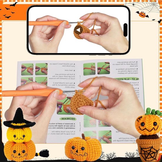 Complete Haakset voor Beginners met Halloween Pompoen, Haaknaalden, Wol en Handleiding voor DIY Creaties van Merkloos — afbeelding 3