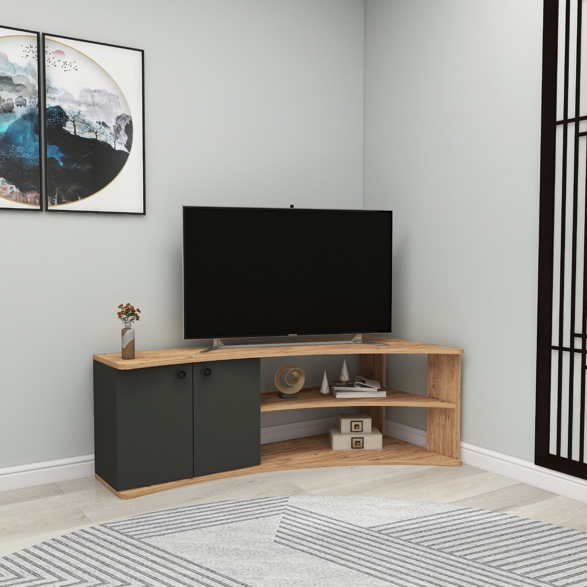 Skye Decor , Tv-standaard, Termera - Atlantic Pine, Anthracite, Gemelamineerde spaanplaat, Atlantisch grenen & Antraciet, 135 x 67,7 x 48,6 cm Bruin|Antraciet