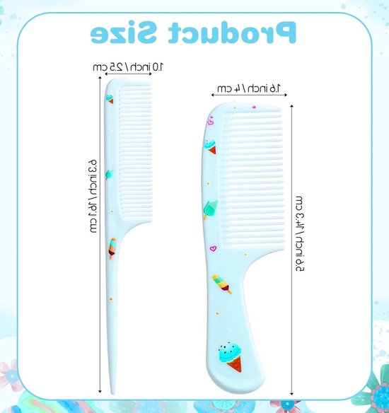 Set van 4 Baby Kammetjes met Schattige Patronen, Fijne Tanden en Ratstaart Kam voor Baby's en Peuters in Roze en Blauw, Ideaal voor Hoofdhuidverzorging en Haarstyling