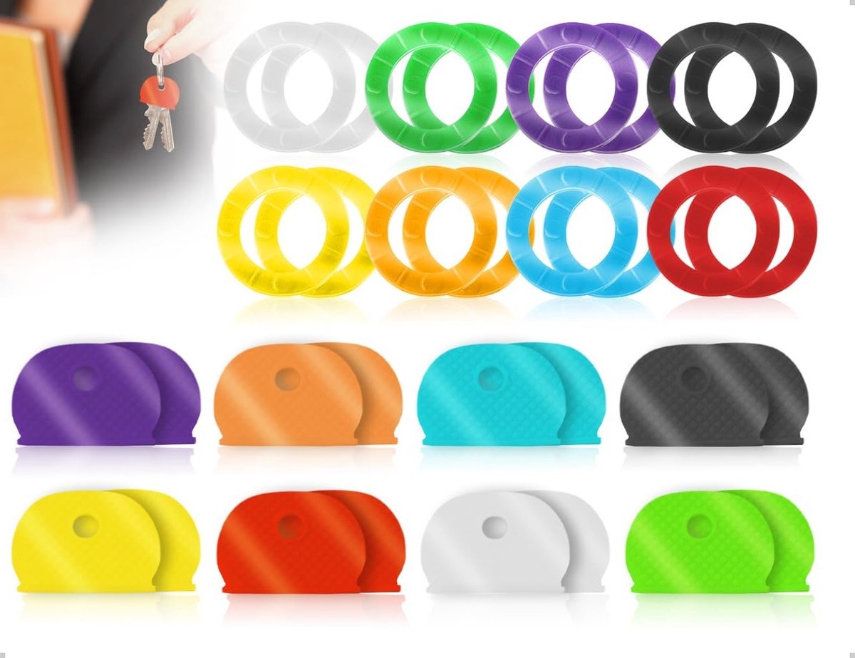 32 Pcs Sleutelhuls Labels - Kleurige Flexibele Rubber Sleutelmarkeerder - Herbruikbare Caps Labels voor Snelle Identificatie en Deuropening (8 Kleuren)