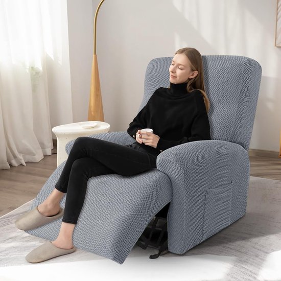 Set van 4 Rekbare Stoelhoezen met Zakjes - Eenvoudige Bescherming voor Relaxstoelen en TV-Stoelen in Lichtgrijs, Perfecte Stoelhoes voor Armleuningen — afbeelding 3