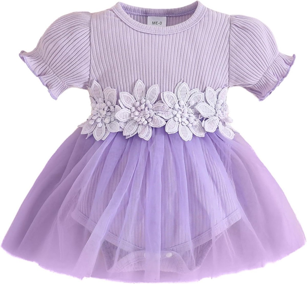 Schattige Bloem Borduur Tulle Jurk voor Baby Meisjes - Korte Mouwen Romper voor Lente en Zomer, Geschikt voor 0-18 Maanden