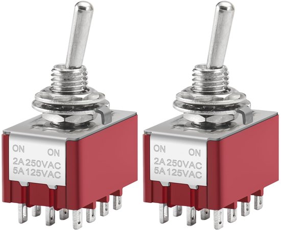 Allecto - Miniatuur Rocker Switch - 4PDT ON-ON - 12 Pin - Rood - 2A ...
