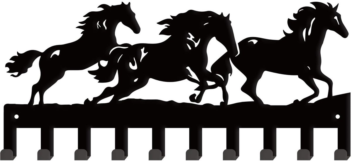 aladdien - Sleutelhouder - Paarden Sleutelrek - Decoratief Metalen Organizer - Zwart - 10 Haken - Wandmontage - Voor Muur En Deur - Paard Decor