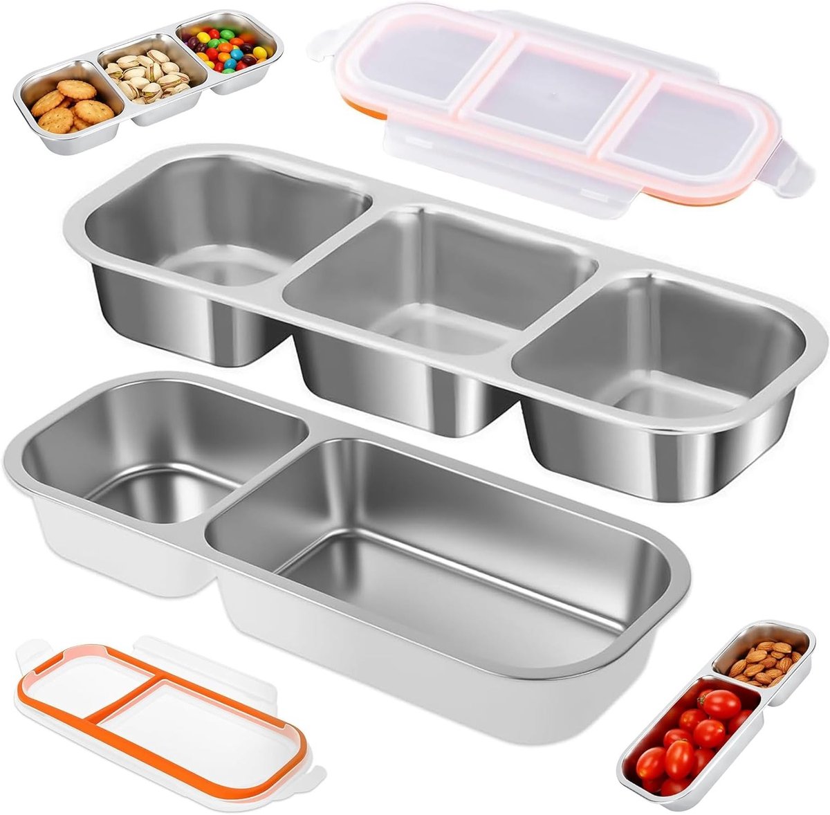 Snackdoos met Compartimenten van RVS, Lekvrij en Vaatwasmachinebestendig, Ideaal voor Lunch en Tussendoortjes, Perfect voor School en Camping