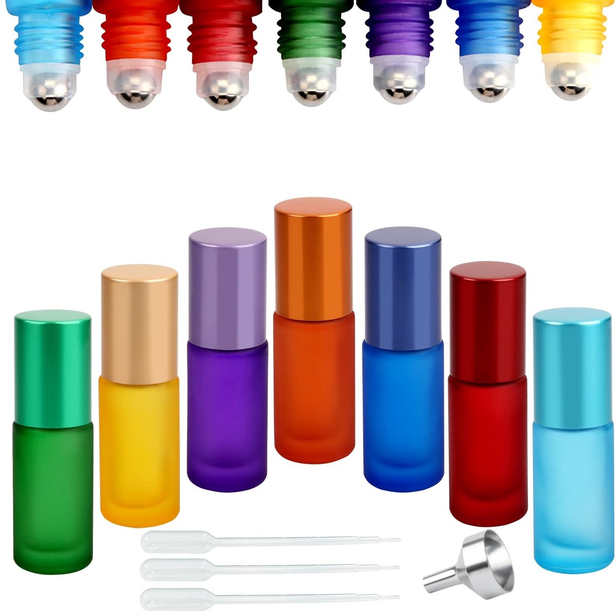 aladdien - Roll-on Essential Oil - 7 Stuks - Flessen met Bal - 5 ml - Aromatherapie - Perfect voor Essentiële Olie - Multicolor