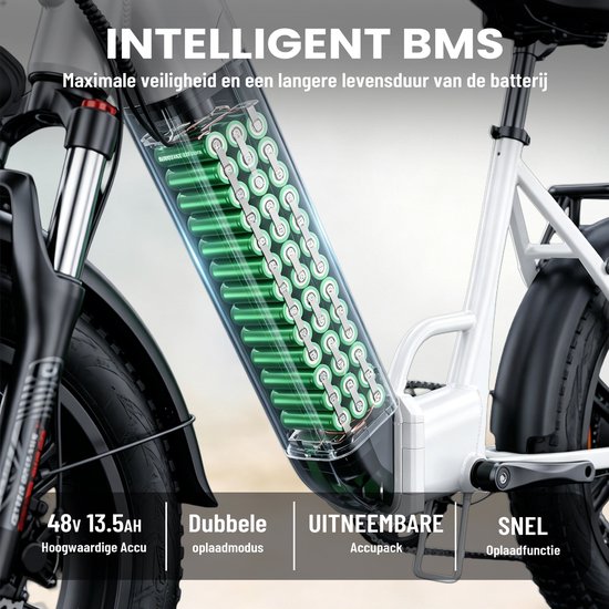 vankel Literider Elektrische Fiets–Opvouwbaar–648Wh Accu–Voor- en Achter Hydraulische Schijfremmen–20×4.0 Inch Fatbike Banden - Actieradius tot 90 km - MOZO Aluminium Verende Voorvork met Lock-out - Elektrische Stadsfiets–Max. Belasting 180 kg - Wit van VANKEL — afbeelding 3