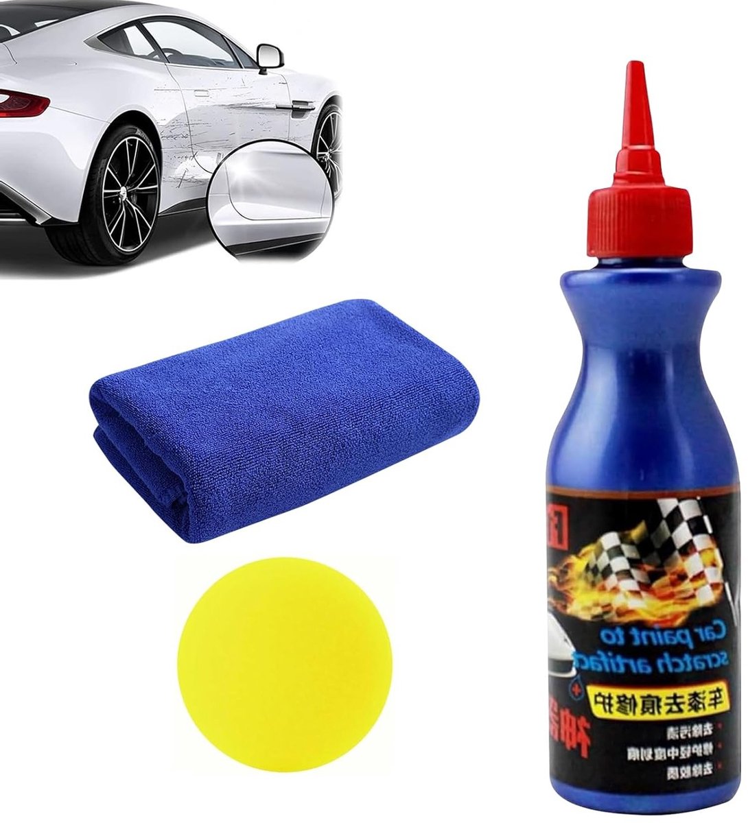 Polish voor het Verwijderen van Krassen op Auto's - 100ml Krassenverwijderaar, Auto Herstelvloeistof, Inclusief Doekjes en Spons voor Perfecte Afwerking