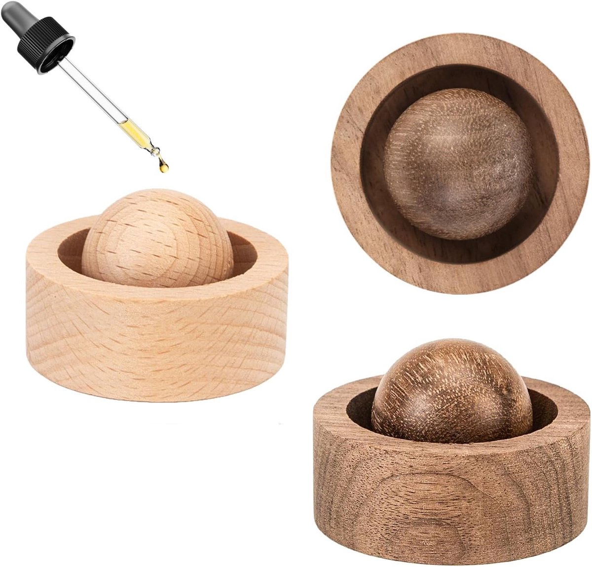 SnelShoppen - Natuurlijke Houten Essentiële Olie Diffuser Set van 2 - Handgemaakte Aromatherapie Decoraties voor Thuis, Kantoor, Auto en Reizen - Chem