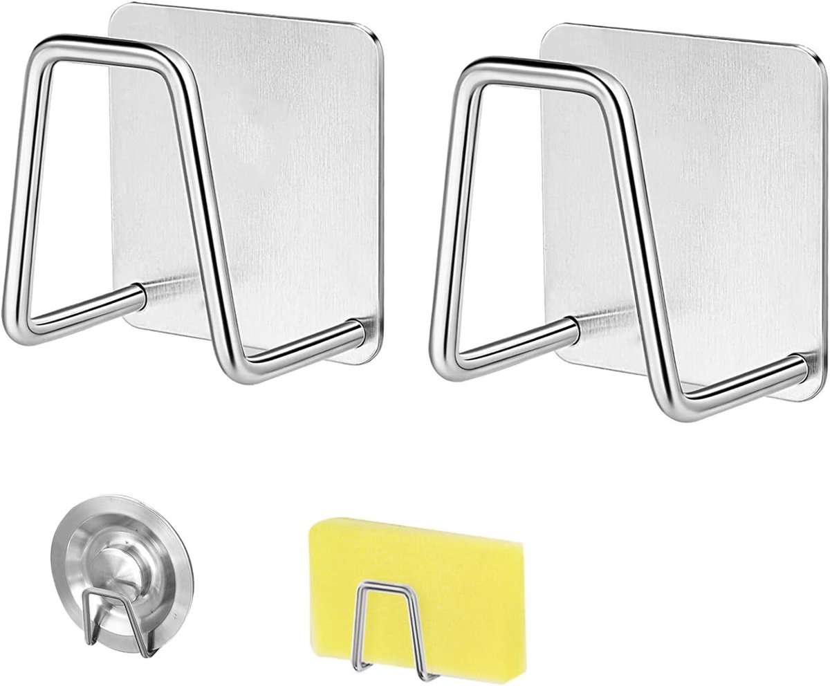 Duurzame Waterdichte Keuken Spons Houder, 2 Stuks, Super Zelfklevend RVS, Keukenaccessoires voor Opslag en Afvoer van Sponsen en Keukenbenodigdheden