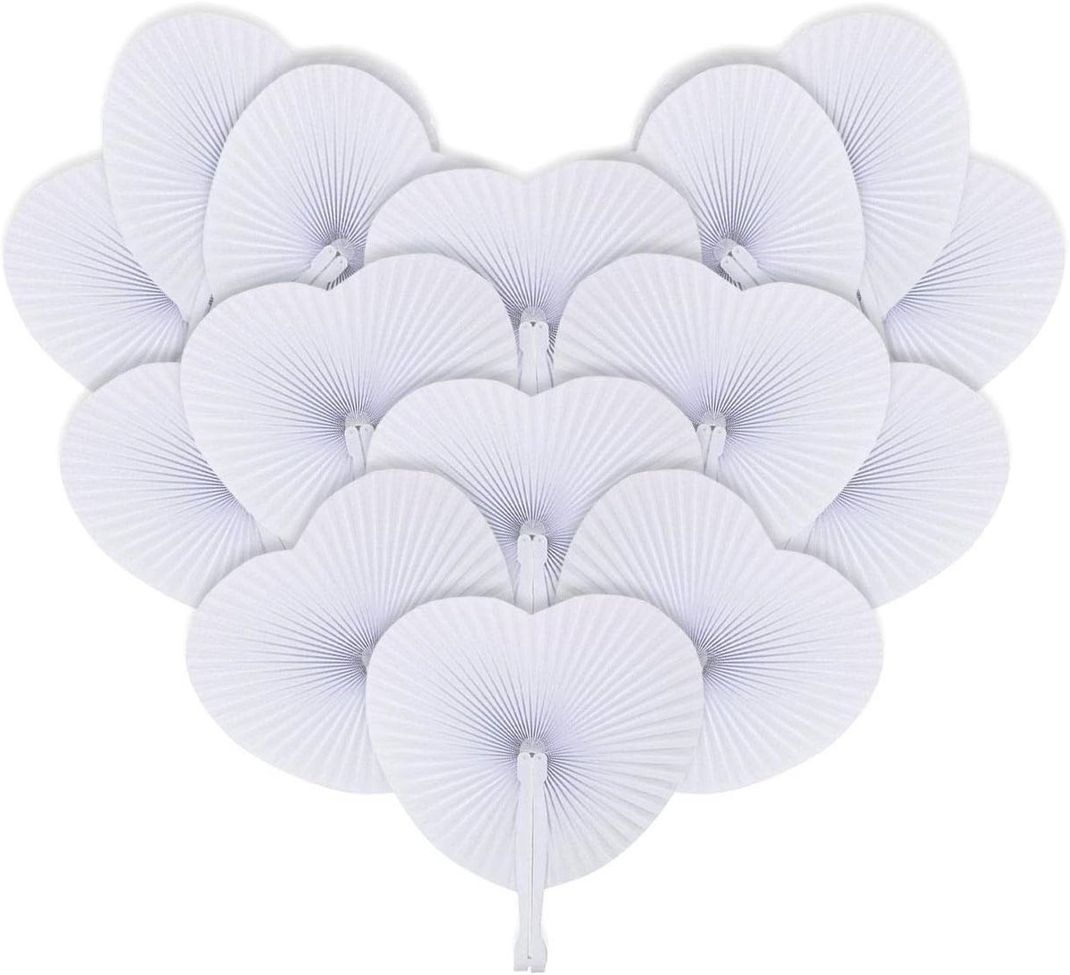 Witte Vouwfans voor Bruiloften - 60 Stuks Hartvormige Decoratie voor Gasten, Vintage Geschenken en Feestversiering