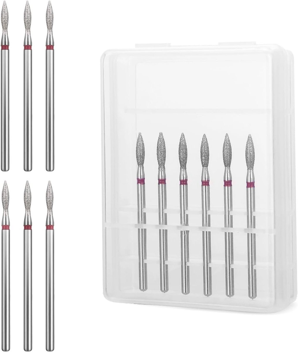 Professionele 6-delige set diamant gecoate carbide vlamnagelverwijderbits - 3/32 inch zachte en veilige nagelfrees voor manicure en pedicure - Kwaliteitsgereedschap voor het verwijderen van nagelriemen