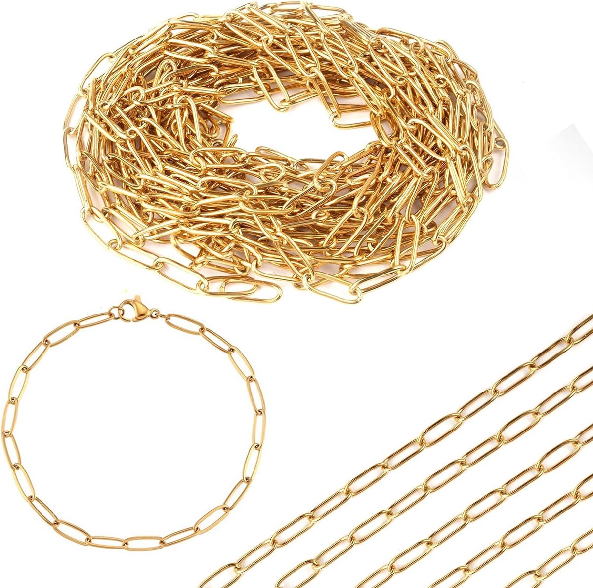 Stainless Steel Paper Clip Chain 3.6 m - DIY Paper Clip Chain - Gouden Paper Clip Link Chains - Paper Clips Chain Coil voor Ambachten - Armbanden - Sieraden - Choker