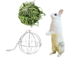 2 Stuks RVS Hooi Voederbal 8cm voor Konijn, Cavia en Hamster - Hangende Voederdispenser voor Dieren