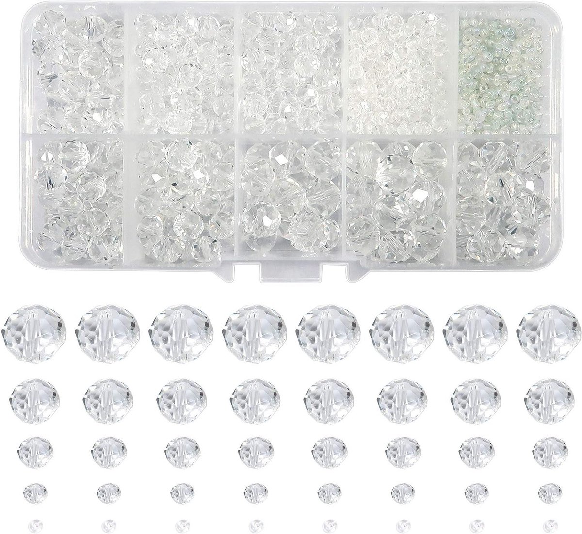 1000 Stuks Ronde Kristallen Kralen van Glas 2mm 4mm 6mm 8mm 10mm Transparante Kralen voor Sieraden Maken, Armbanden en Kettingen DIY Handwerk