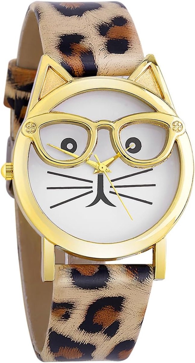 Schattige Dameshorloge met Luipaardprint - Casual Quartz Horloge met PU Leren Band voor Vrouwen, 23×4cm, Perfect voor Elke Gelegenheid