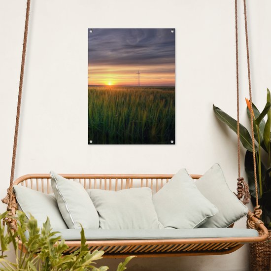 Affiche de jardin - Moulin à vent - Décoration de clôture - Herbe - Décoration de jardin - Jardin - Ciel - Coucher de soleil - Ciel - 60x80 cm - Toile de jardin - Affiche extérieure