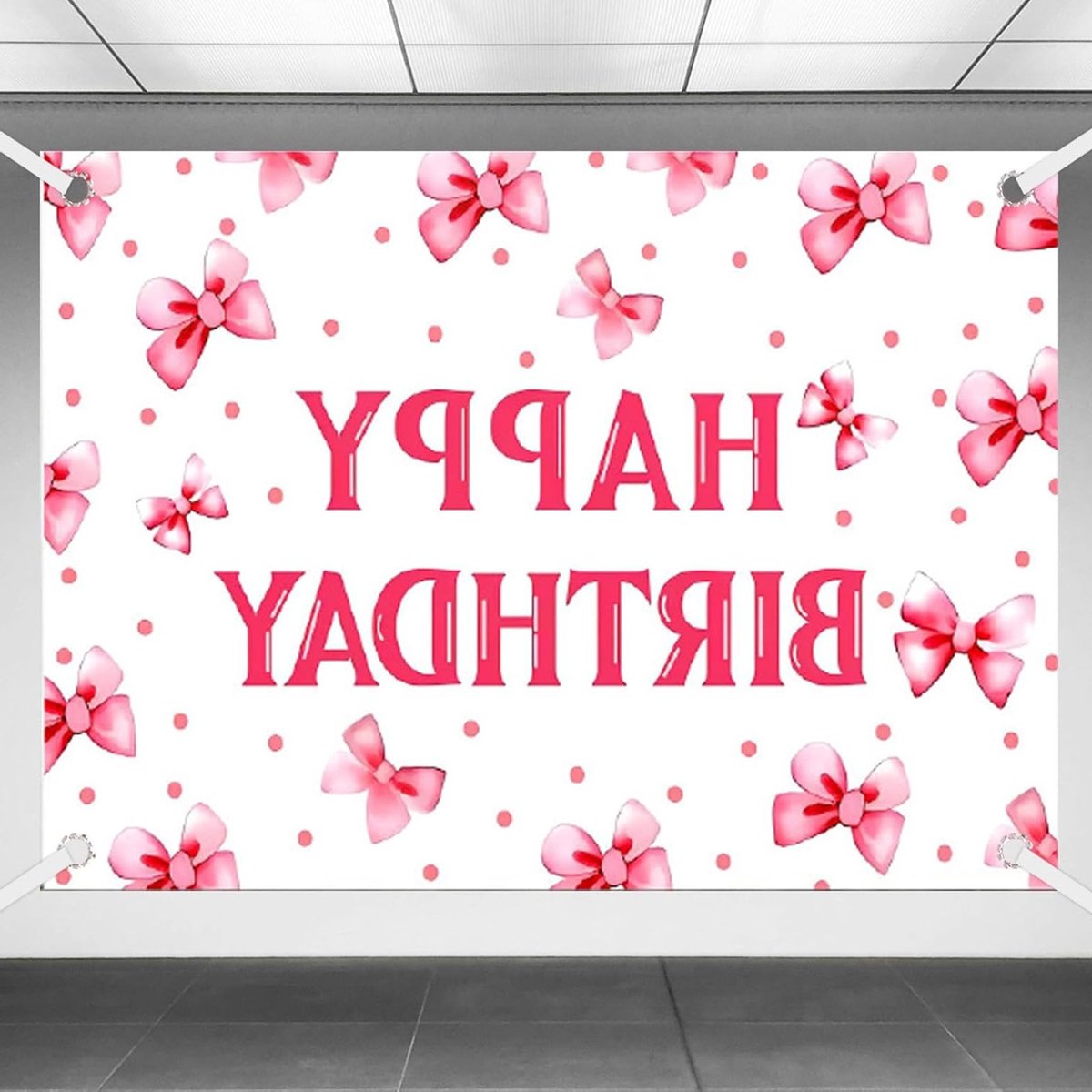 Allecta - Roze Verjaardag Achtergrond met Strik, 1,5x1m - Coquette Verjaardagsfeest Fotografie Banner voor Meisjes en Vrouwen