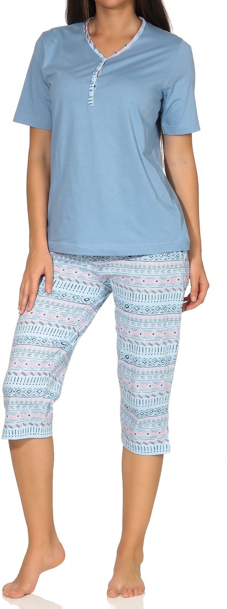 Normann dames capri pyjama met korte mouwen in Ethnolook - Ook in oversizes hellblau