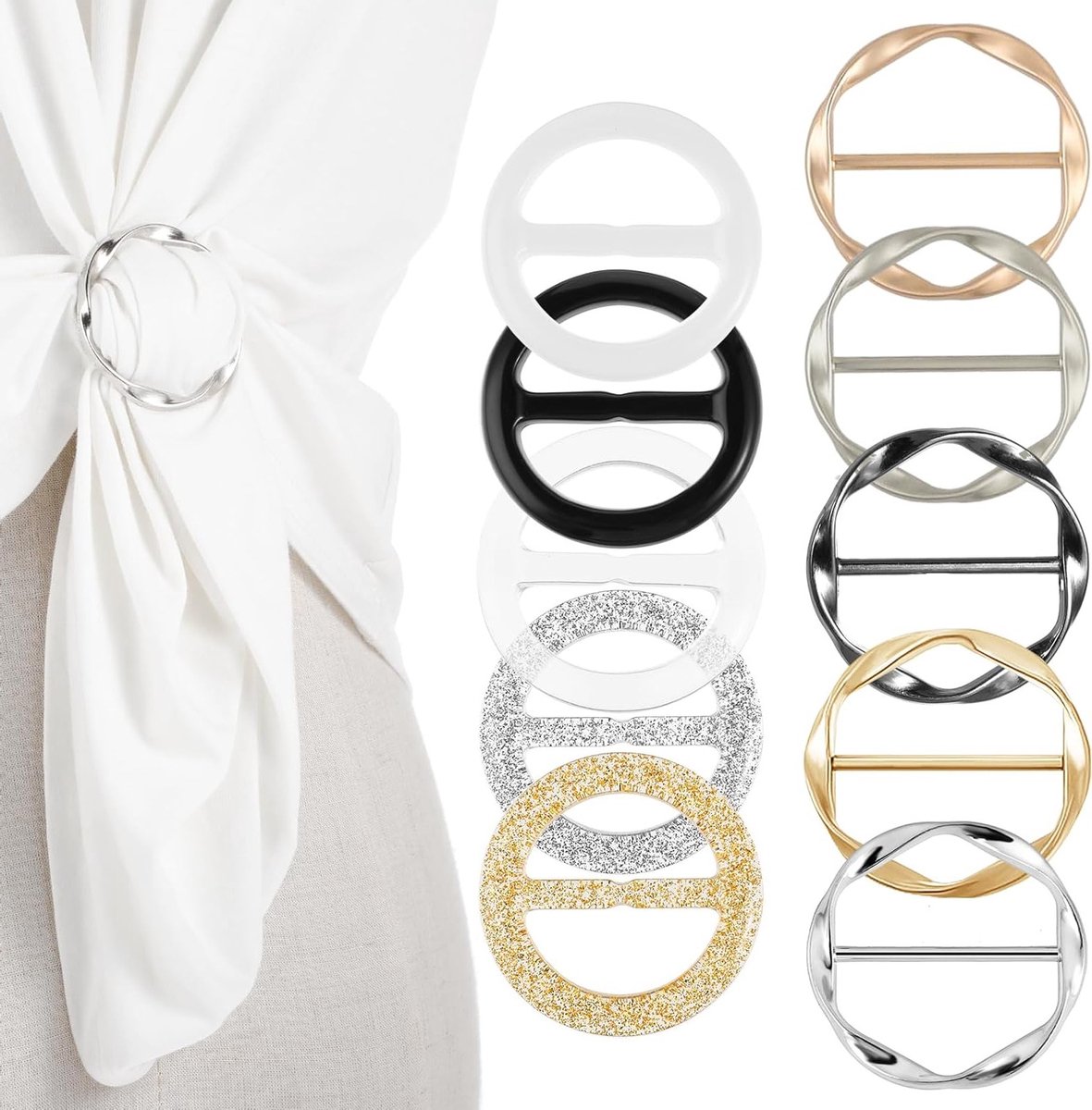 10 Stuks Metalen Sjaalringen, Kleurige T-shirt Gespen en Sjaalclips voor Damesmode, Ronde Sjaalclips van Plastic Hars voor Accessoires