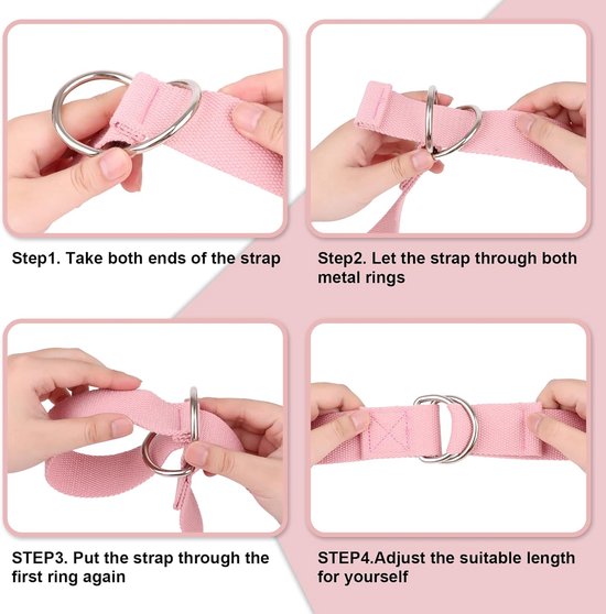 Yogariem Katoen - Stretch Band - Flexibiliteit Verbeteren - Metalen D-ring Gesp - 250cm - Donker Legergroen van Merkloos — afbeelding 4