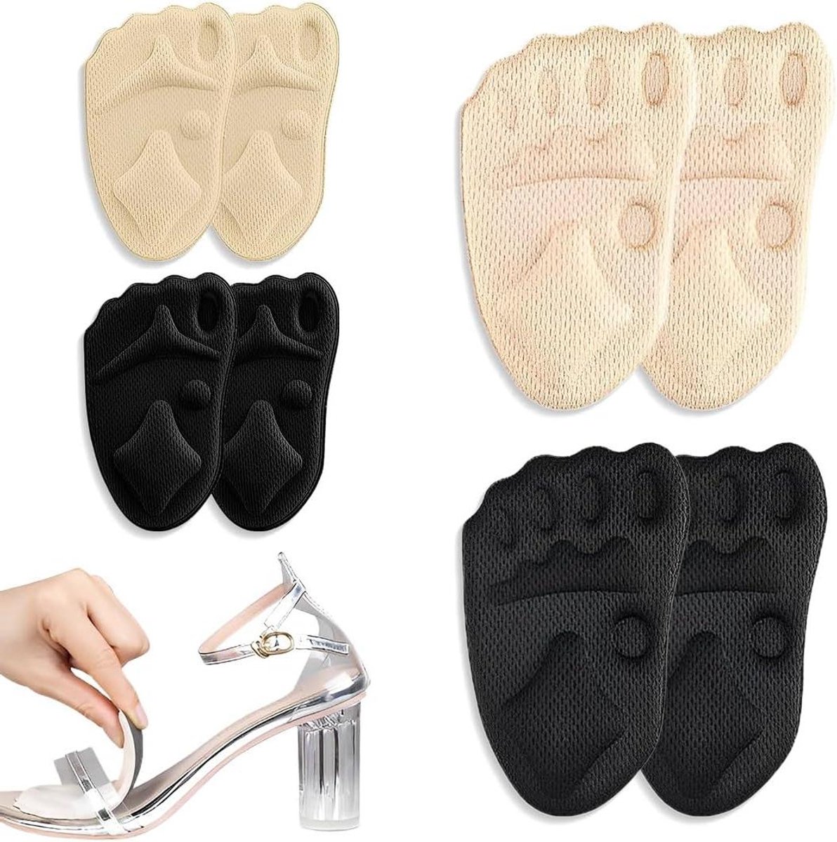 Hielpads voor Dames - Inlegzolen Voorvoet - Pijn Verlichten - Zelfklevend en Wasbaar - 4 Paar - Transparant