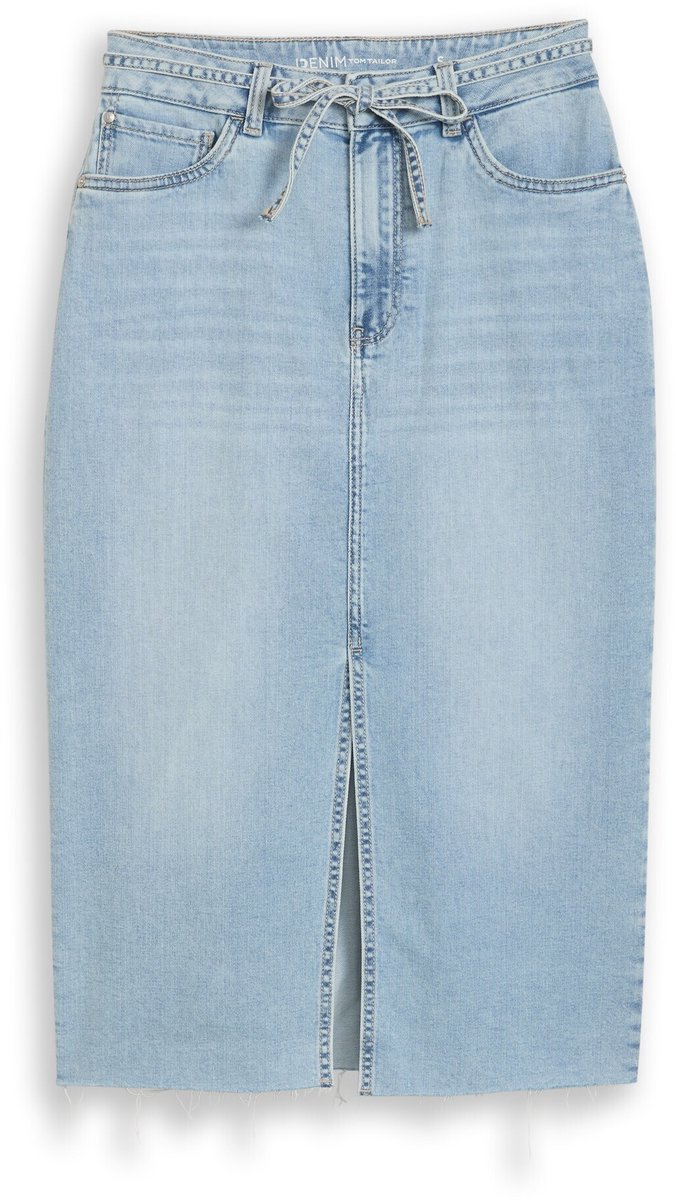 Tom Tailor Denim - Midi-jeansrok met split - Maat L - Used Light Stone Blue Denim