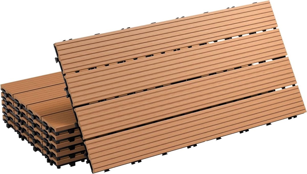 Terrastegels WPC - Vlondertegels Balkon - Buitenruimte Creëren - Intelligent Kliksysteem - 60x30 cm 24 stuks - Lichtbruin