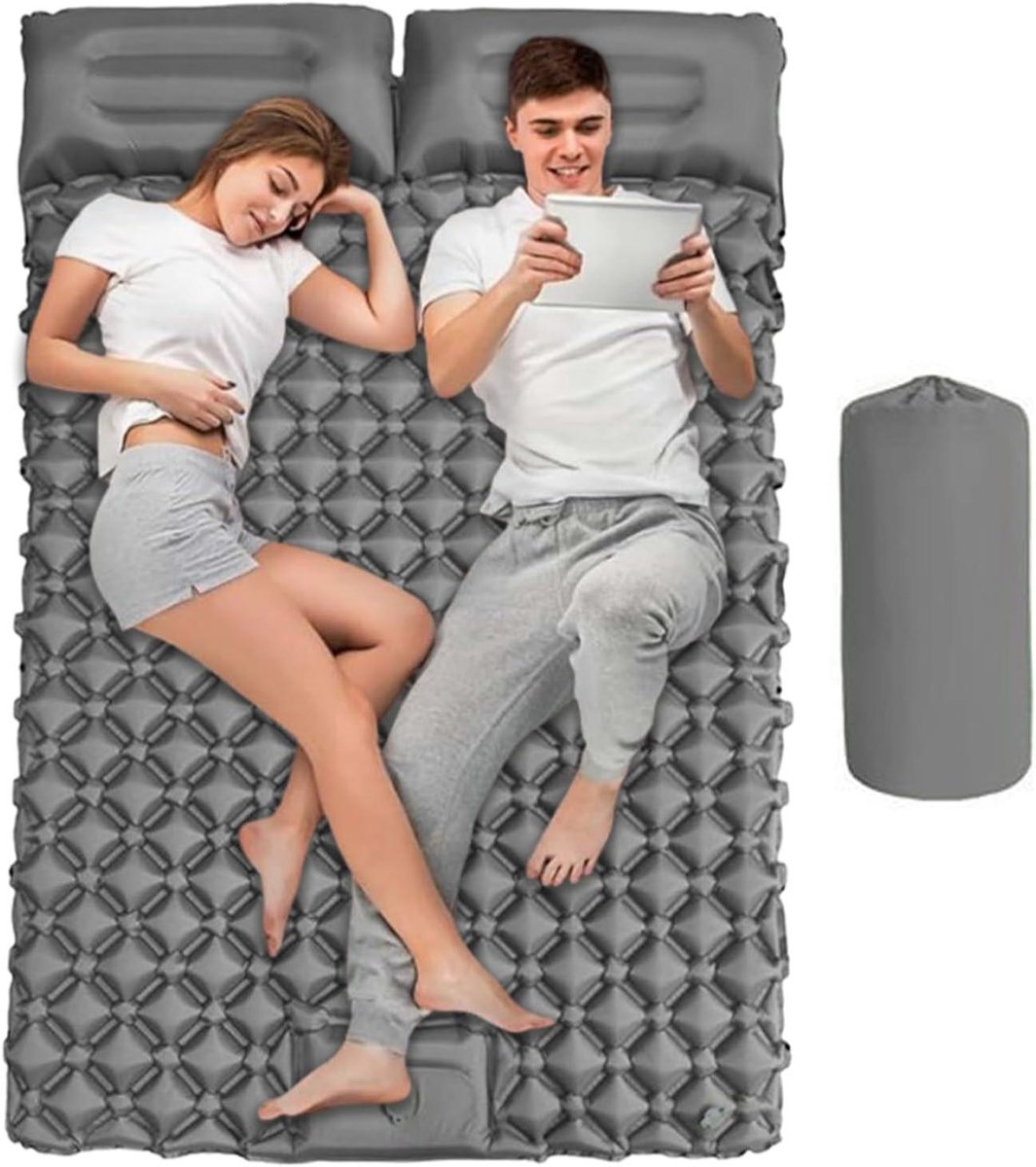 Opblaasbaar campingmatras - Luchtbed voor twee - Buiten slapen - Waterdicht nylon TPU - 190x120x5 cm - Meerkleurig