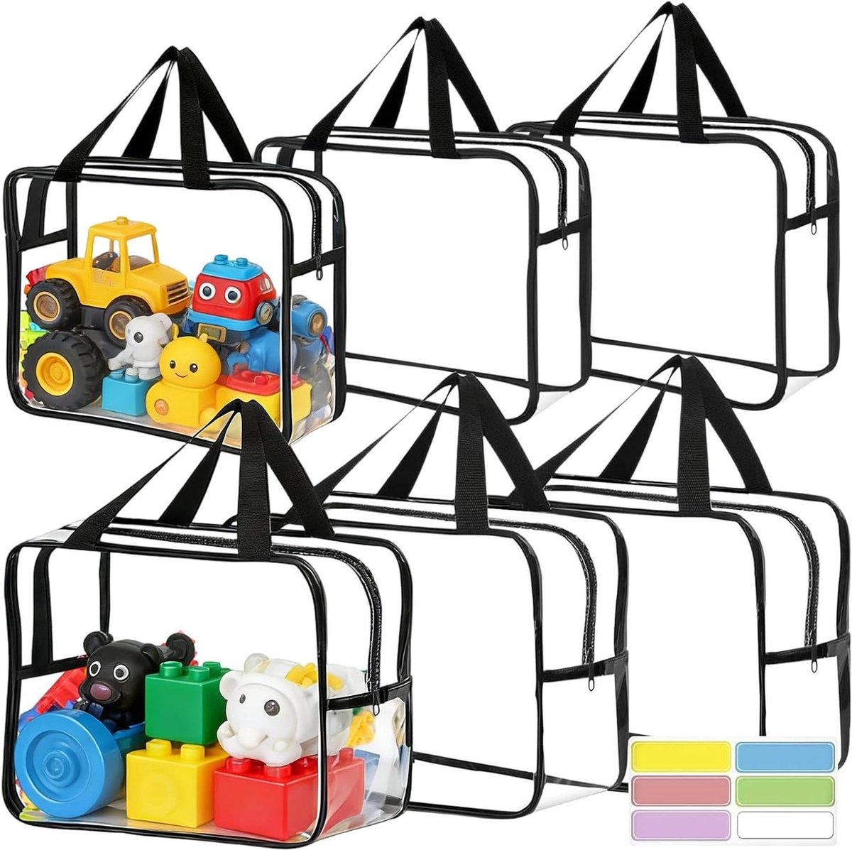 Opbergzakken Speelgoed - Puzzel Organizer - Thuis Organiseren - Transparant PVC - 6 Stuks - Meerkleurig