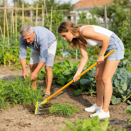 Gazonhark Onkruidsteker - Bodemverluchter - Tuinonderhoud - Gehard Metaal - 4 Tanden - Geel — afbeelding 4