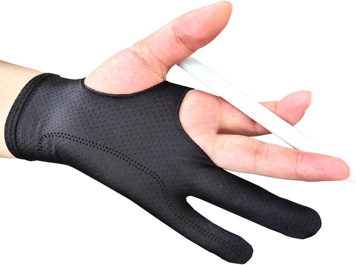 Tekentablet Handschoen - Digitale Kunst - Soepel Tekenen - Voor Beide Handen - Drielaagse Stof - Zwart