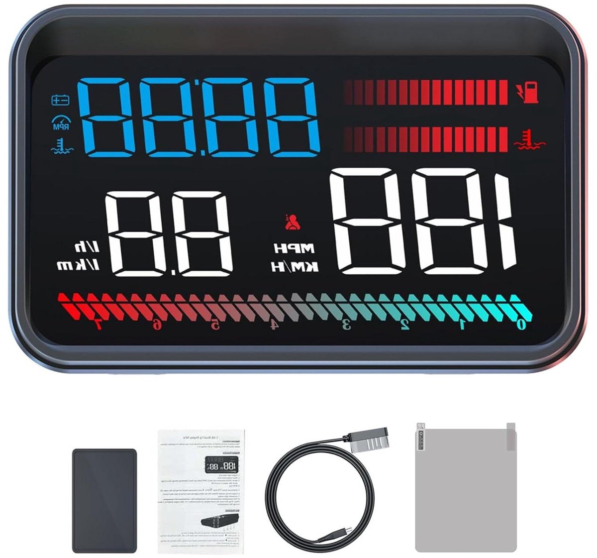 Autosnelheidsdisplay - Head-up display - Veilig rijden - Realtime monitoring - 45-inch HD - Zwart