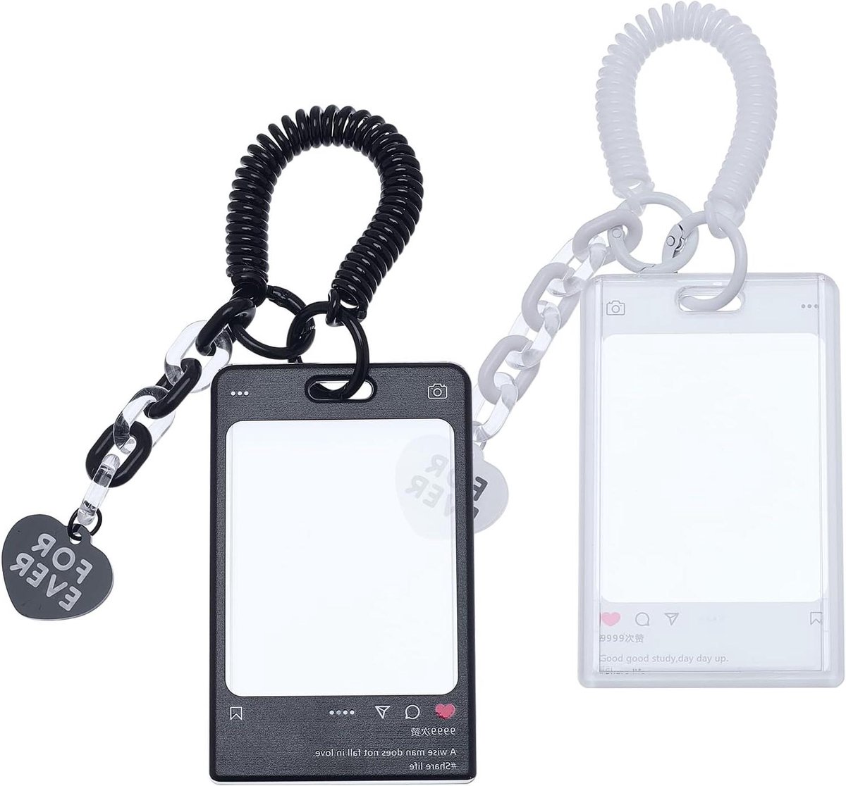 Fotokaart Houder - ID Badge Houder - Kaarten Tonen - Met Lanyard - 2 Stuks - Wit Zwart