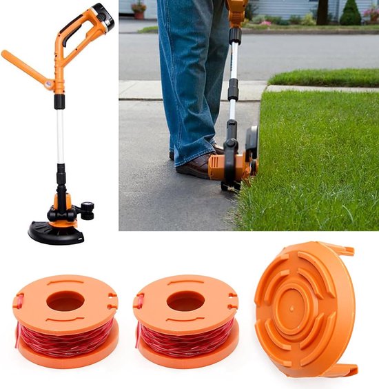 Trimmerdraad 3m/10ft 0.06inch Autofeed Vervangingsspoel voor Grasmaaier, Geschikt voor Diverse Merken, 6 Coils en 2 Caps Inclusief — afbeelding 4