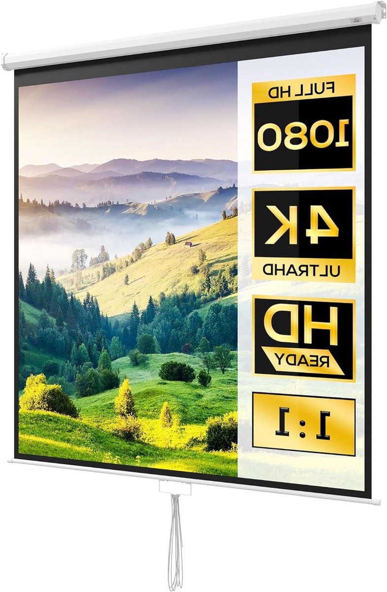 Projector Scherm - Roller Scherm - Thuisbioscoop Ervaring - Automatische Vergrendeling - 178 x 178 cm - Wit