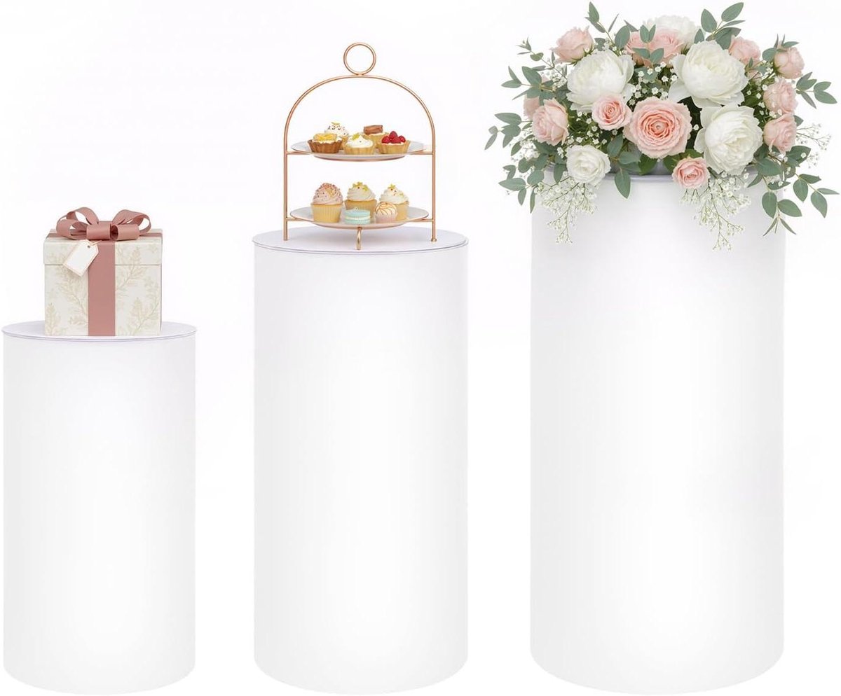 Sokkel Set - Standaard Cilinders - Decoraties Presenteren - Hoge Draagkracht - Drie Maten - Wit