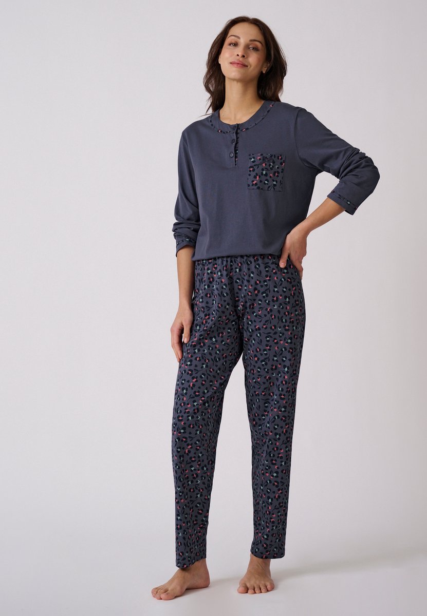Damart Pyjama van gekamd jerseykatoen - Dames - Blauw - 34-36 (XS)