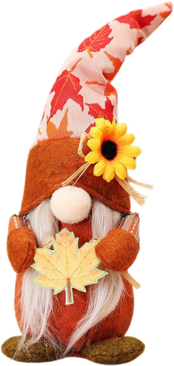 carmdering - Herfst Kabouter - Herfstdecoratie - Kabouter Beeldje - Esdoornblad, 21 cm, zacht pluche, witte baard - Perfect voor Thanksgiving, tafel en schoorsteen - Cadeau voor herfstliefhebbers