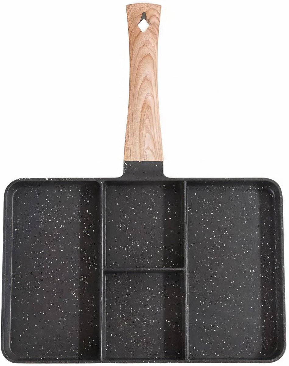 Ontbijtpan - Koekenpan Omelet Pannenkoek - Snel Ontbijt Bereiden - 4-Delige Gelijkmatige Verwarming - 35 cm - Zwart