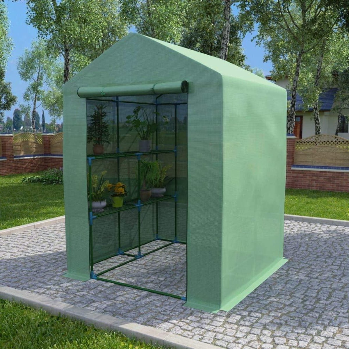 Broeikas met rekken - Foliekas Tuin - Planten Beschermen - Zwaarder PE-netweefsel - 143x143x195 cm - Groen
