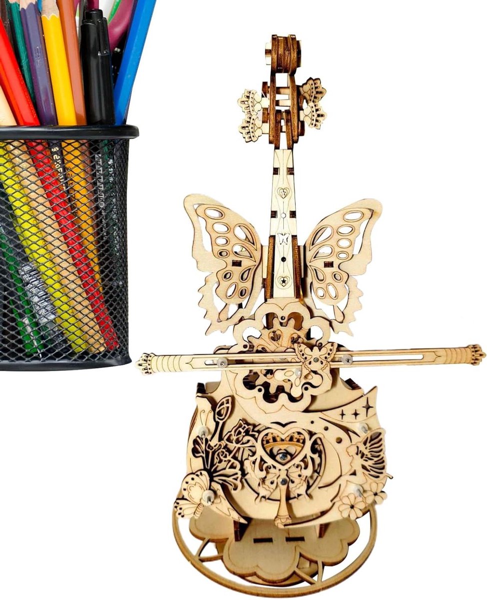 Muziekdoos Puzzel - 3D Viool - Hobby Modelbouw - Interactief Uurwerk - 25.7 cm Lengte - Houtkleur