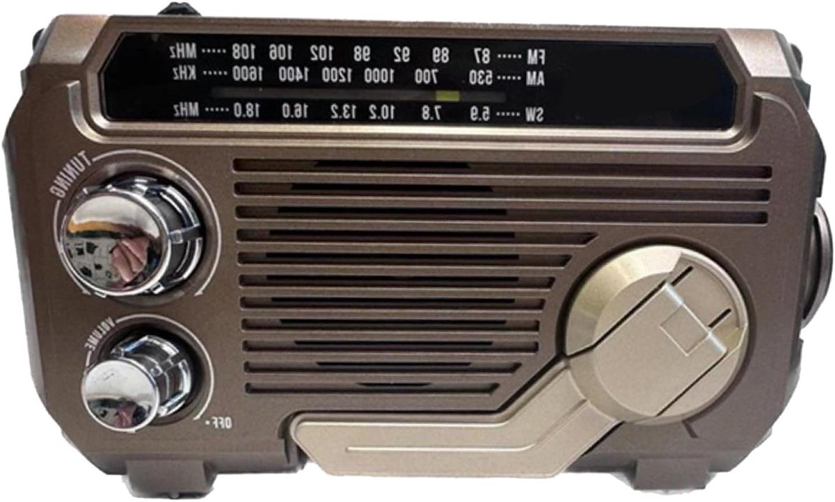 Draagbare Crankradio - Handslinger radio - Noodsituaties - Meerdere oplaadmethoden - 20 x 12 x 75 cm - Grijs