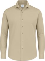 Vercate - Strijkvrij Overhemd - Japanese Knitted - Piqué Katoen - Beige / Lichtbruin - Slim Fit - Lange Mouw - Heren - Maat 43/XL